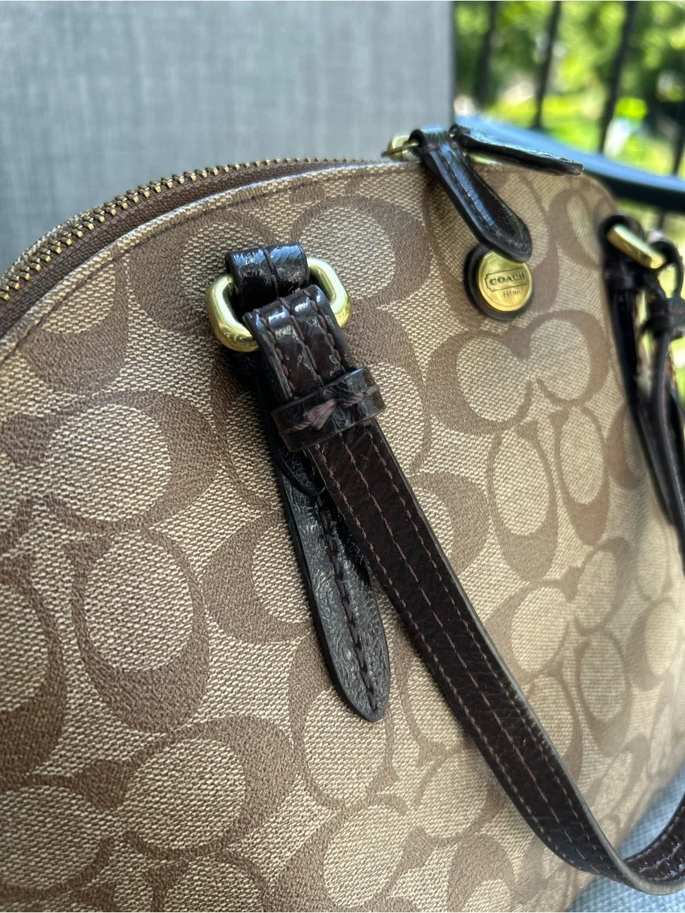 Coach Signature Dome Peyton Cora  Top Handle Zip Satchel Handbag